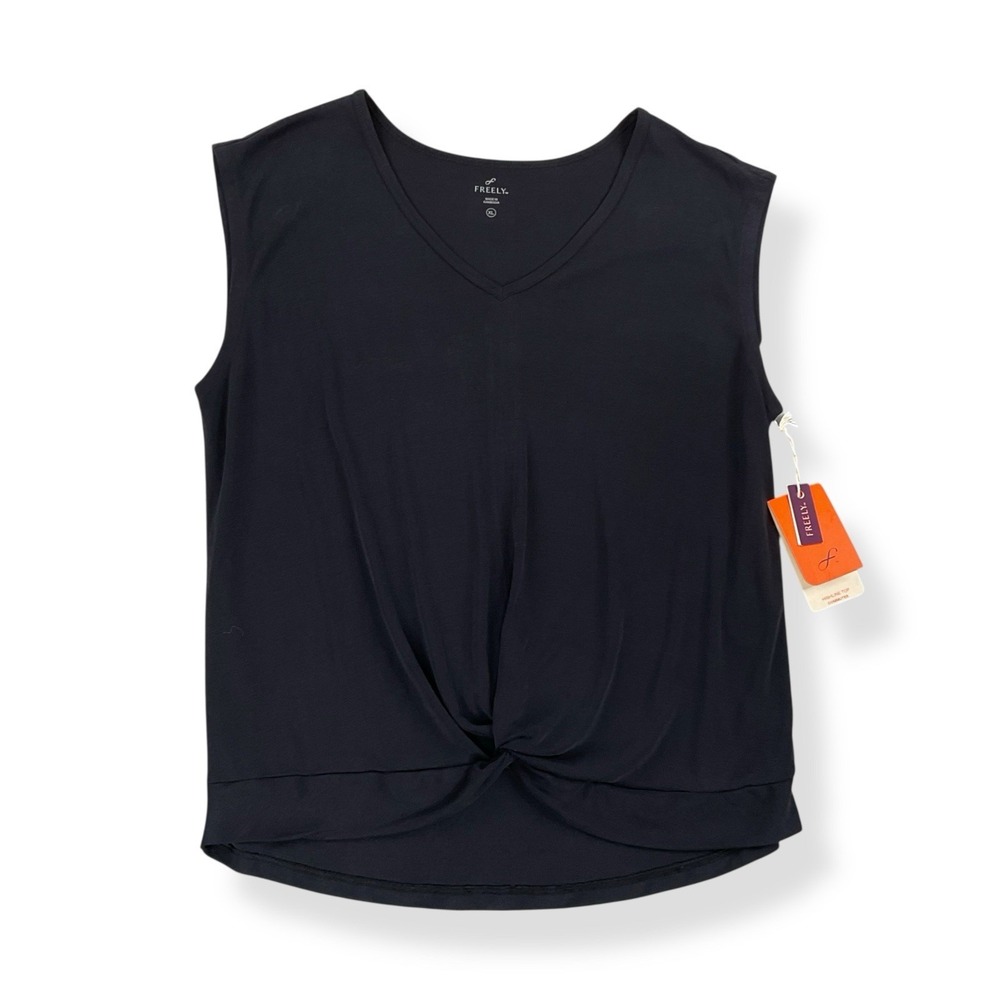 Freely Top Women XL Black Sleeveless Highline Commuter Twist Front V Neck NWT